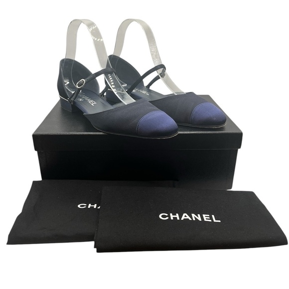 CHANEL Satin Mary Jane Flats CC Logo Navy Blue Size 38.5EU / 8.5US - Picture 3 of 16